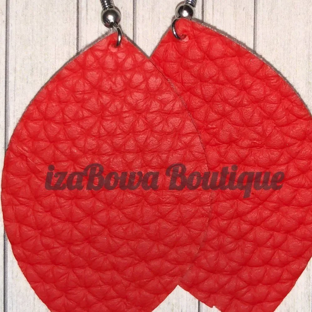 Bright Red Teardrop Faux Leather Earring  ER2628  Handcrafted NWT Boutique